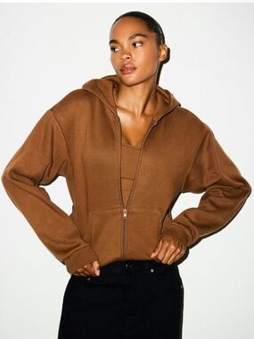 SKIMS Bison Brown Classic Zip Up Sweatshirt Hoodie size medium